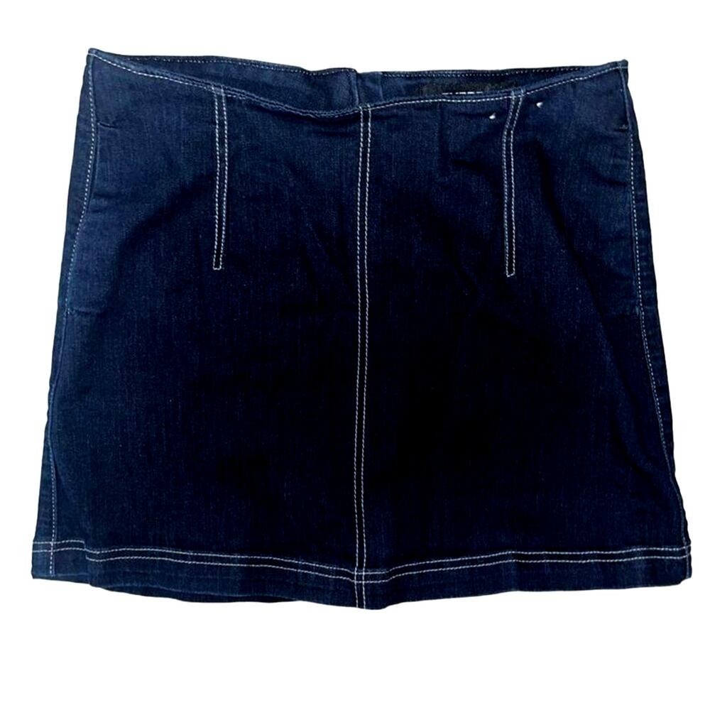 Express Dark Wash Slim A-Line Mini Skirt High Rise‎ Contrast Stitch Size 8